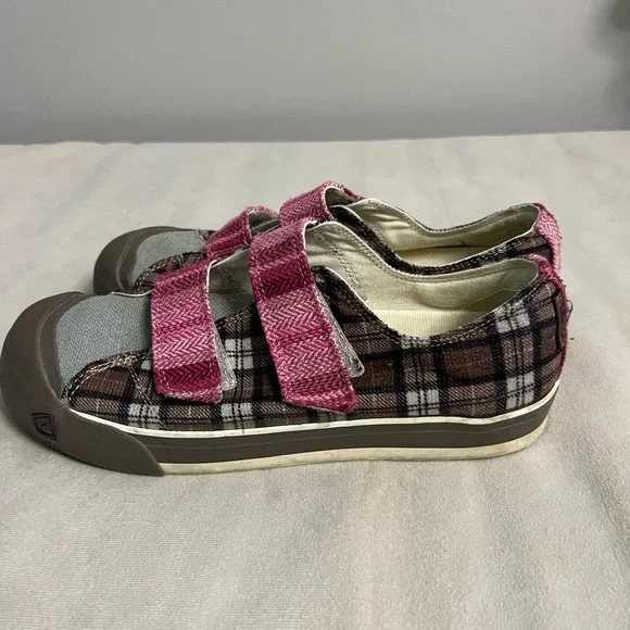 🌲 KEEN Coronado II Mary Jane Plaid Sneakers Pink Brown Canvas Size 10 Comfort - Picture 1 of 11